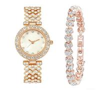 Donna per cristallo per quadrante orologio al quarzo cinturino in lega | per Full per cristallo per quadrante, strass scintillanti, elegante tono oro, quarzo preciso, lega leggera