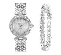 Donna per cristallo per quadrante orologio al quarzo cinturino in lega | per Full per cristallo per quadrante, strass scintillanti, elegante tono oro, quarzo preciso, lega leggera