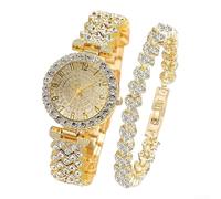 Donna per cristallo per quadrante orologio al quarzo cinturino in lega | per Full per cristallo per quadrante, strass scintillanti, elegante tono oro, quarzo preciso, lega leggera