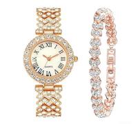 Donna per cristallo per quadrante orologio al quarzo cinturino in lega | per Full per cristallo per quadrante, strass scintillanti, elegante tono oro, quarzo preciso, lega leggera