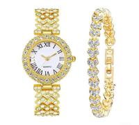 Donna per cristallo per quadrante orologio al quarzo cinturino in lega | per Full per cristallo per quadrante, strass scintillanti, elegante tono oro, quarzo preciso, lega leggera