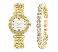 Donna per cristallo per quadrante orologio al quarzo cinturino in lega | per Full per cristallo per quadrante, strass scintillanti, elegante tono oro, quarzo preciso, lega leggera