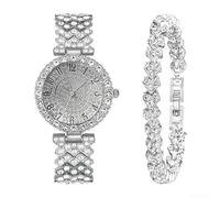 Donna per cristallo per quadrante orologio al quarzo cinturino in lega | per Full per cristallo per quadrante, strass scintillanti, elegante tono oro, quarzo preciso, lega leggera
