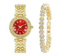Donna per cristallo per quadrante orologio al quarzo cinturino in lega | per Full per cristallo per quadrante, strass scintillanti, elegante tono oro, quarzo preciso, lega leggera