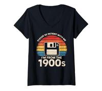 Donna Per favore sii paziente con me Sono del floppy disk del 1900 Maglietta con Collo a V