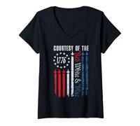 Donna Per gentile concessione della bandiera americana vintage rossa bianca e blu Maglietta con Collo a V