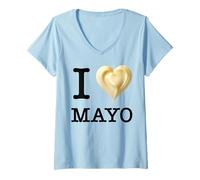 Donna per i Veri Fan della Mayo: I Love Mayo - Testo Nero Maglietta con Collo a V