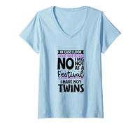 Donna per Mamme stanche - Figli Gemelli Maglietta con Collo a V