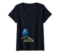 Donna Perch Indigo Bunting Bluebird of Happiness Maglietta con Collo a V