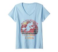 Donna Perché sì in realtà posso guidare un bastone divertente Halloween Maglietta con Collo a V