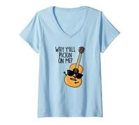 Donna perché Y'All Pickin On Me Funny Guitar Pun Maglietta con Collo a V