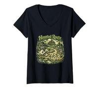 Donna Percorso infestato Halloween Spooky Vintage Horror inquietante Classico Maglietta con Collo a V