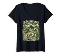 Donna Percorso infestato Halloween Spooky Vintage Horror inquietante Classico Maglietta con Collo a V