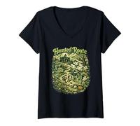 Donna Percorso infestato Halloween Spooky Vintage Horror inquietante Classico Maglietta con Collo a V