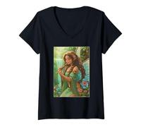 Donna Peridot Forest Fairy Elfen Girl Flauto ali di farfalla Maglietta con Collo a V
