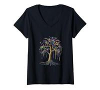 Donna Perline Mardi Gras Tree Carnival Street Parade Maglietta con Collo a V