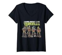 Donna Personaggi Fumetti TMNT Group Shot Maglietta con Collo a V