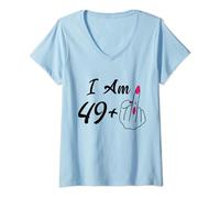 Donna Personalizzato I Am 49 Plus 1 Umorismo dito medio 50 donne Maglietta con Collo a V