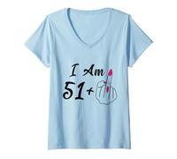 Donna Personalizzato I Am 51 Più 1 Umorismo dito medio 52 donne Maglietta con Collo a V