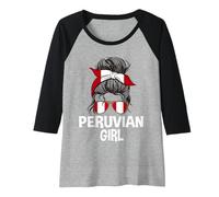 Donna Peruvian Girl Disordinato Capelli panino Donna patriottica Perù Occhiali da Sole Maglia con Maniche Raglan