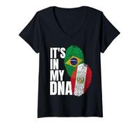 Donna Peruviano E Brasiliano Mix Dna Flag Heritage Maglietta con Collo a V