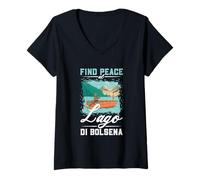 Donna Pesca al Lago di Bolsena Maglietta con Collo a V