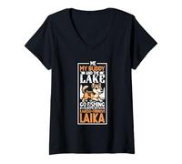Donna Pesca e Karelo - Laika Finlandese Maglietta con Collo a V