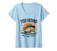 Donna Pesca in Giro e Trova Trota Vintage Divertente Pesca Maglietta con Collo a V