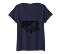 Donna Pesca patriottica USA - American Flag Angler USA Maglietta con Collo a V