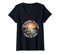 Donna Pesca Peace of Mind Design - Tranquil Lake Scene Maglietta con Collo a V