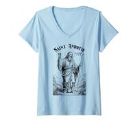 Donna Pesca Pesca Patrono Sant'Andrea Divertente Pesce Cattura Maglietta con Collo a V