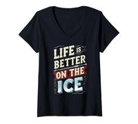 Donna Pesca sul Ghiaccio Life Is Better On The Ice Maglietta con Collo a V