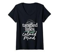Donna Pesca Terapia Zen Angler Salute Mentale Calma Consapevolezza Maglietta con Collo a V