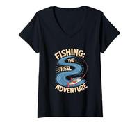 Donna Pesca The Reel Adventure Outdoors Motivo Cattura Maglietta con Collo a V