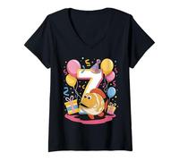 Donna Pesce 7 ° compleanno ragazzo ragazza 7 anni settimo sette Pesce Maglietta con Collo a V