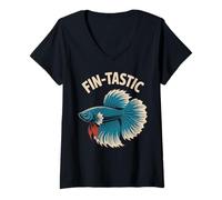 Donna Pesce Betta Fin-Tastic Pesce acquatico Betta Maglietta con Collo a V