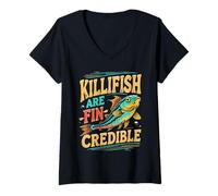 Donna Pesce Fuor d'Acqua Killfish Are Fin-Credible Maglietta con Collo a V