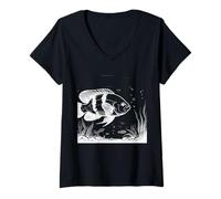 Donna Pesce Oscar Linework Appassionati Maglietta con Collo a V