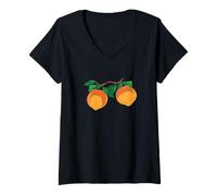 Donna Pesche Frutta sul Ramo Dell'albero Maglietta con Collo a V