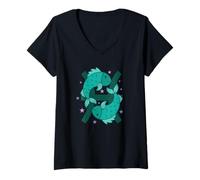 Donna Pesci Segno Zodiacale Come Oroscopo Animale Maglietta con Collo a V
