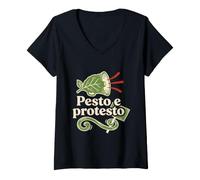 Donna Pesto e Protesto - Ironia Ligure per Foodie Maglietta con Collo a V