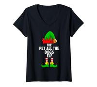 Donna Pet all The Dogs Elf Abbinato al Natale della Famiglia Maglietta con Collo a V