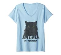 Donna PET SEMATARY Cat Eye Silhouette Maglietta con Collo a V