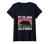 Donna Petaluma California Retro Bear Vintage Sonoma County 707 Maglietta con Collo a V