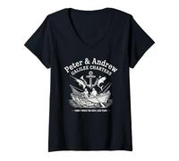 Donna Peter E Andrew Galilee Charters Biblical Fisherman Maglietta con Collo a V