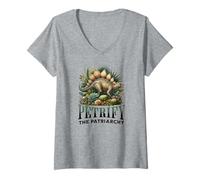 Donna Petrify Il Patriarcato Trendy Femminismo Dinosauro e Piante Maglietta con Collo a V