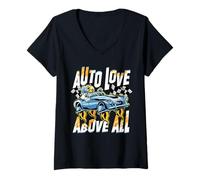 Donna Petrolhead Tuning Auto Drifting Auto Love Above All Maglietta con Collo a V