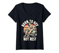 Donna Petrolhead Tuning Auto Drifting Born To Rev Not Rest Maglietta con Collo a V