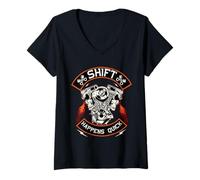 Donna Petrolhead Tuning Auto Drifting Shift Happens Quick Maglietta con Collo a V