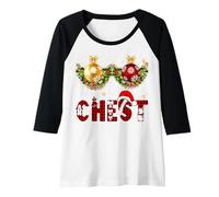 Donna Petto Natale Abbinato Petto e Noci Coppia di Castagne di Natale Tee Maglia con Maniche Raglan